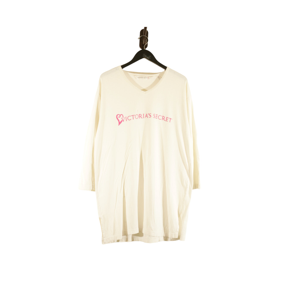 Vintage Y2K Victoria’s Secret Long Sleeve Night Shirt Logo Embroidered FLAWS S